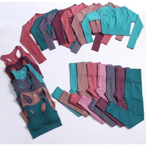 Seamless Yoga Clothes Pants High Waist Leggings Yoga Bra Long Sleeve Crop Top Trousers Fitness Gym Clothing Women Tights Shorts