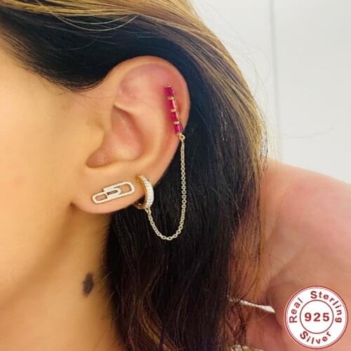 BOAKO 2021 Trend 925 Sterling Silver Earrings for Women Pendientes Plata 925 Green Zircon Chain Stud Earing Girl Jewelry Brincos