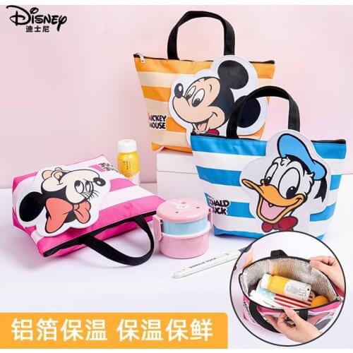 Disney Childrens Cartoon Mickey Mouse Large-capacity Boys and Girls Portable Lunch Box Bags Aluminum Foil Plus Insulation Bag