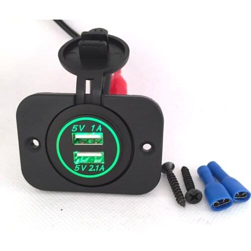 DIY 12V 24V Dual USB Car Charger Power Panel 1A & 2.1A for Iphone Car Boat Marine Mobile LED Light Blue Red Green Orange
