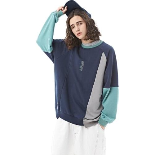 Hot Western Tide Color Patchwork Fashionable Mens O-Neck Sweatshirts Casual Letter Printing Outerwear Sportwear