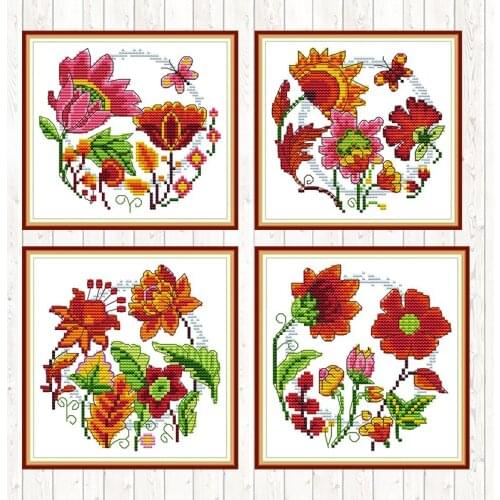 Circular Flower Joy Sunday Cross Stitch Flowers Patterns 14CT 11CT DIY Needlework Printed Canvas for Embroidery Kit Cross Stitch