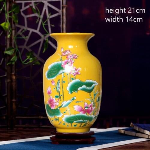 Jingdezhen Ceramic Vase Ornament Colorful Yellow Glazed Lotus Flower Pattern Flower Vase Decoration Craft Decoration Home