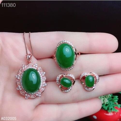 KJJEAXCMY Fine Jewelry 925 sterling silver inlaid natural gemstone Jasper ring pendant earring set popular supports test