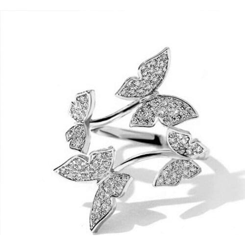 Hainon New Adjustable Butterfly Crystal Wings Ring for Women Love Jewelry Girls Trendy Wedding Bands Fashion Party Finger Rings