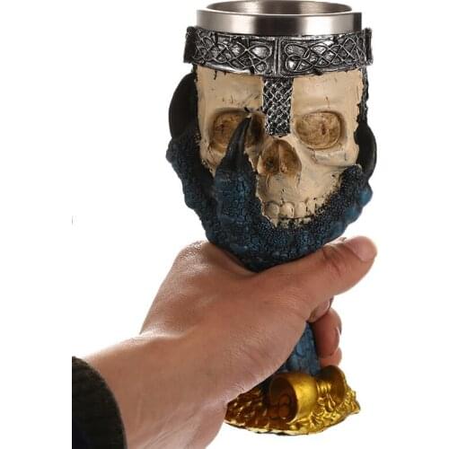 180ML Creative Halloween Skull Wine Cup Resin Skull Stainless Steel Coffee Cup Tea Cup Halloween Bar Drinkware Gifts Decorations
