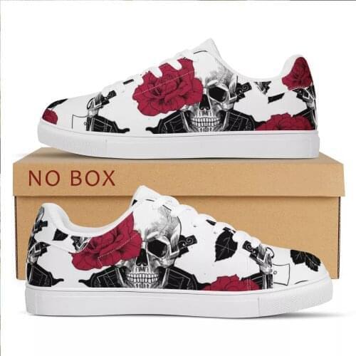 WHEREISART Rose Skull Pattern Men Casual Flat Shoes PU Leather Sneakers Zapatos Mujer Autumn Sneakers Brand Designs Dropshipping