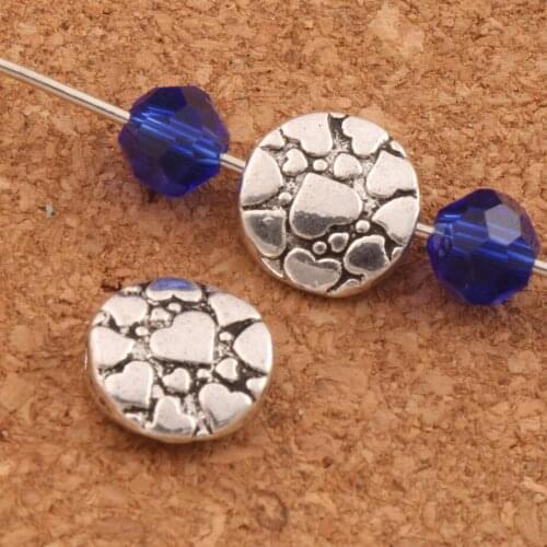 Heart Design Round Flat Beads 9.6x9.5mm 60pcs Zinc Alloy Metal Bead Spacers Jewelry Findings L577