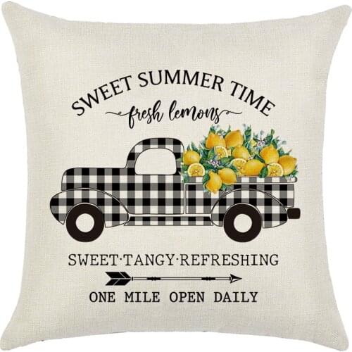 Summer Black Plaid Series Lemon Pattern Linen Digital Print Cushion Cover Manufacturer Pillow Cover Pillow