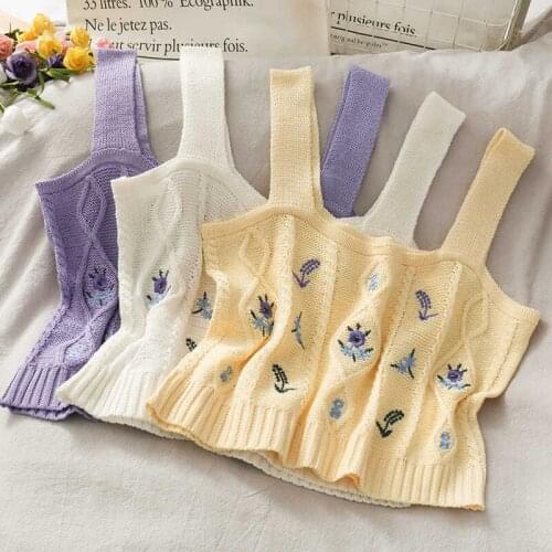 Tank Tops Women Knitted Vest 2021 Summer New short-cropped navel embroidered knit camisole all-match cute fashion sling