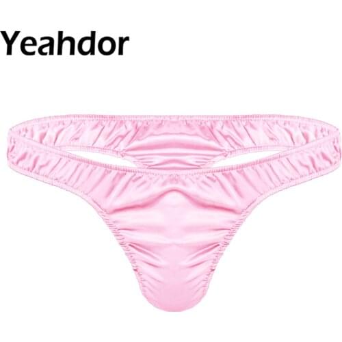 Mens Sissy Lingerie Briefs Underwear Soft Shiny Ruffled Low Rise Bikini Thong Underwear Panties Gay Underpants Nightwear