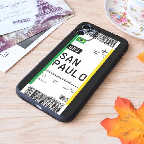 For iPhone Sao Paulo Boarding Pass First Class Air Plane Ticket Lable Flight Travel Print Soft Matt Apple iPhone Case