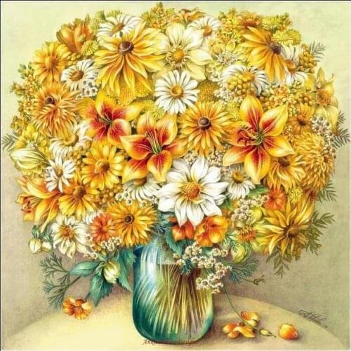 Embroidery Counted Cross Stitch Kits Needlework - Crafts 14 ct DMC Color DIY Arts Handmade Home Decor - Blooming Flowers II