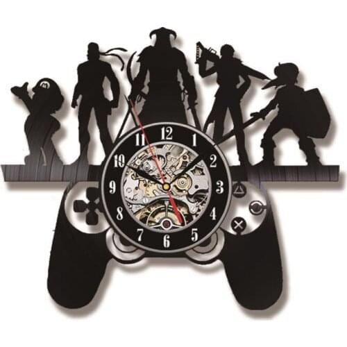 Play Game Characters Theme Vinyl Record Wall Clock With Color Changing LED Light Vintage LP Wall Hanging Watch Gift For Gamer