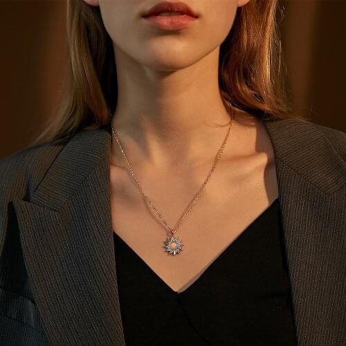Sun Necklace for Women Fashion Geometric Round Stone Opal Chain Pendants Statement Birthday Jewelry Gifts