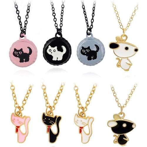 Cartoon animal Cat and dog Pendant Necklace Round bottle cap kitten lovely puppy Fashion Necklace Jewelry