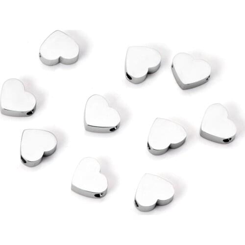ASON 10pcs/Lot Heart Charms DIY Jewelry Makeing Stainless Steel Silver Color Wholesale Necklace Bracelets Accessories