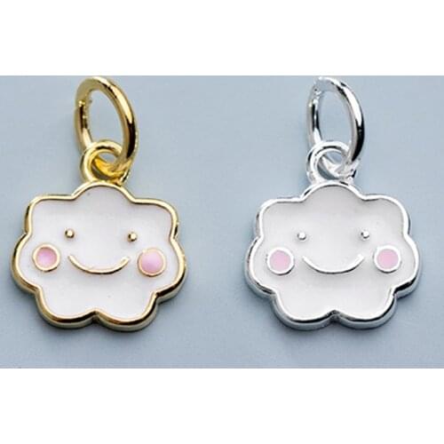 925 Sterling Silver Cute Smile Face Cloud Charms 10x9mm Decoration Girls Earring Bracelets Silver Pendants DIY Jewelry Findings