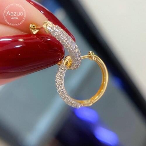Aazuo 18K Pure Yellow Gold Fine Jewelry Real Diamonds IJ SI Classic Hoop Earring for Woman Luxury Party Hot Sell