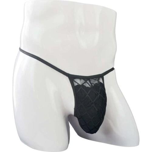 Mens Thong Penis Gay Underwear Men Sexy Underpants Lace Checkered Transparent Mesh Low-Waist Thongs G-String Male T-back Sissy