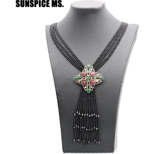 SUNSPICE MS Bohemia Jewelry Women Ethnic Tassels Pendant Necklace Handmade Natural Stone Bead Sweater Chain Turkey Festival Gift