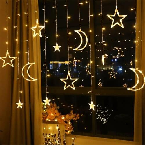 Led solar Light Outdoor Garden Christmas Decorative Star Moon curtain lamp Remote Waterproof Fairy Wedding Party Lights Dropship
