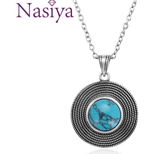 Naisya Vintage Silver 925 Stertling Necklace Turquoise Natural Stone Vintage Jewelry for Women Daily Wear Gift