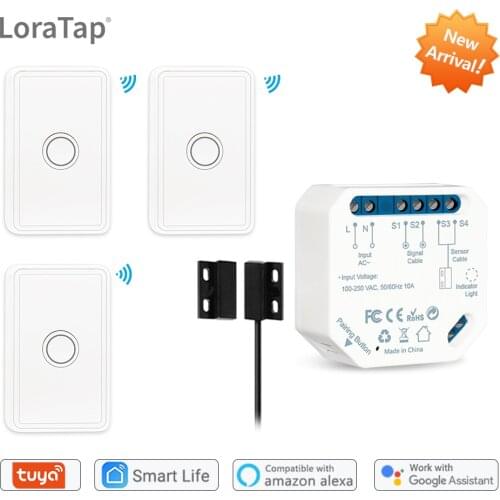 WiFi Garage Door Sensor Controller Opener with RF Switch Tuya Smart Life Smart Home Google Amazon Alexa Echo App Alert No Hub