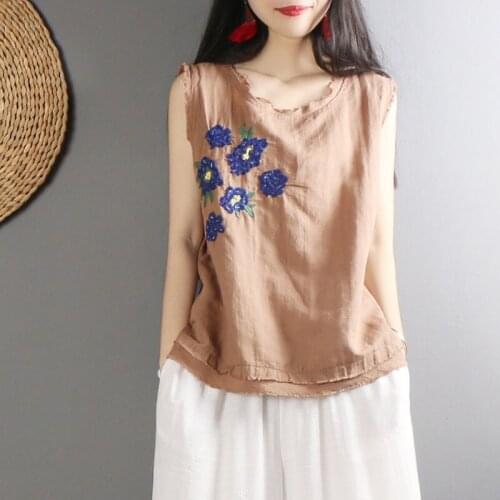 Chinese Style Clothing Women Summer Female Improved Cheongsam Shirts Chinese Style Sleeveless Casual Tang Suit Chinese Top 10714