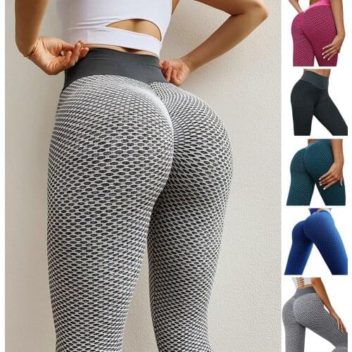 Womens High Waist Yoga Pants Grid Tights Yoga Pants Seamless Leggings Breathable Gym Fitness Push Up Clothing Girl Yoga Pant
