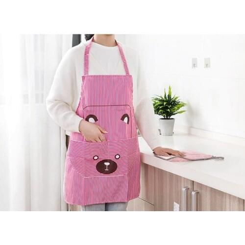 1PC Cute Women Lady Waterproof Bib Apron Dress Restaurant Home Kitchen with Pocket Cooking Cotton Smock Apron Cute Bear OK 0918
