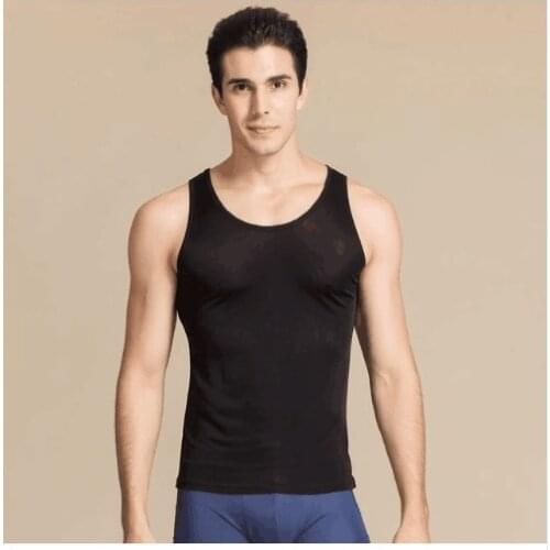 100% Silk Mens Undershirts Male Sleeveless Clothing Men Slim Thin Vest Comfortable Breathable garment base free
