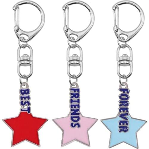 3 Pieces / Sets Will Always Be The Best Friend Key Chain Pentagram Red Blue Pendant BBF Alloy Fashion Jewelry Friendship Gift