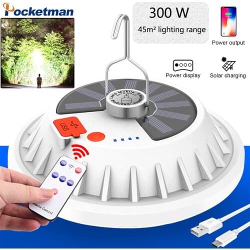 300W Super Bright LED Bulb Lamp Rechargeable Remote Control Solar charging light Portable Emergency Light Outdoor Night Lighting