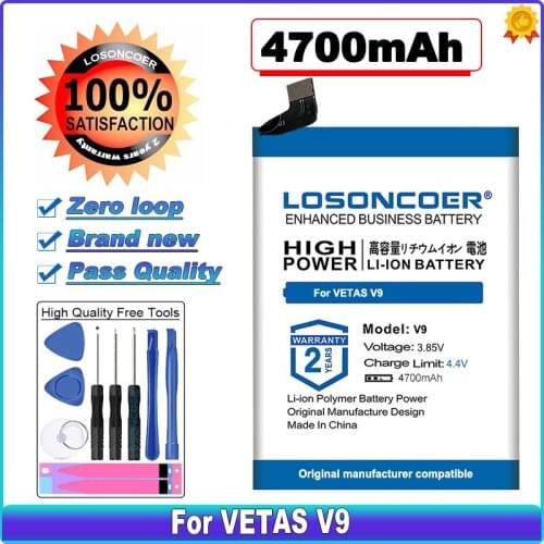 LOSONCOER High Capacity Battery 4700mAh V9 Battery for VETAS V9 Mobile Phone Rechargeable New Polymer Li-ion Baterias