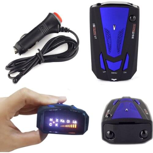 Car Radar Detector English Russian Auto 360 Degree Vehicle V7 Speed Voice Alert Alarm Warning 16 Band LED Display