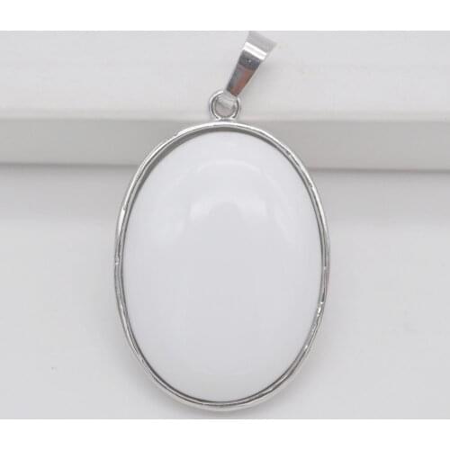 White Ceramic Whiteware Stone Bead Oval Pendant Jewelry For Woman Gift S929