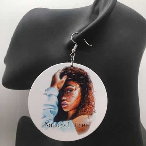 Free Shipping!African American Girl Wooden Earrings