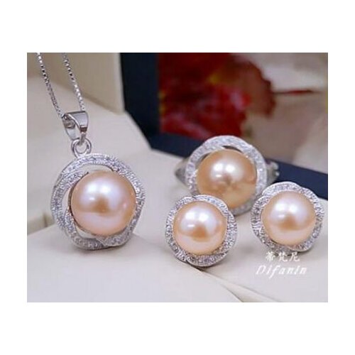 Free shipping luxury Noble jewelry charming set of 10-11mm south sea pearl pendant& earring &ring