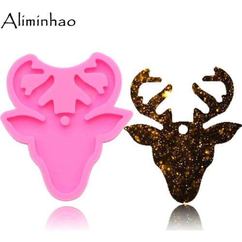 DY0093 Shiny deer heads keychains mold elk Silicone mold Clay DIY Jewelry Making glitter epoxy Resin mould