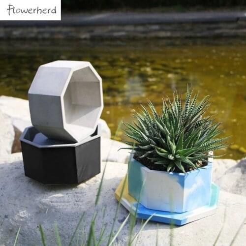 Large Octagon Cement Flowerpot Mold Silicone Plastic DIY Resin Mold Candle Holder Handmade Concrete Fleshy Molds Cake Decor