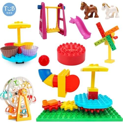 Big Building Blocks Carousel Playground Swing Music Box Pipeline Gear windmill Parts City Bricks Assemble Interactive Gift Toys