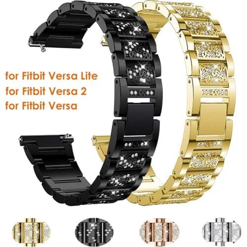 Stainless Steel Wristband for Fitbit Versa 2/Versa Lite Bands with Bling Diamond Fit bit Versa Bracelet Strap for Woman Gold