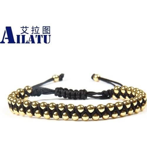 Ailatu Stainless Steel Bead Double Roll Macrame Bracelet for men and womens Gift Mix 4 colors 10pcs/lot