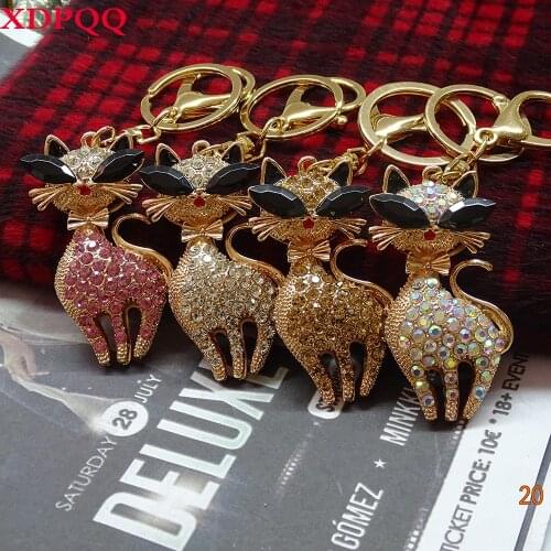 XDPQQ European and American jewelry new cat shape keychain girl jewelry gift cute holiday gift bag pendant 3 colors