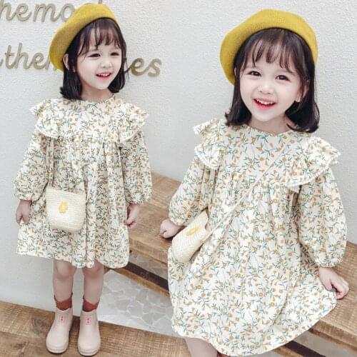 Cute Floral Kids Dress Spring Summer Baby Girls Warm Tops Bottoming Children Clothes Special Occasion Long Sleeve High Quality