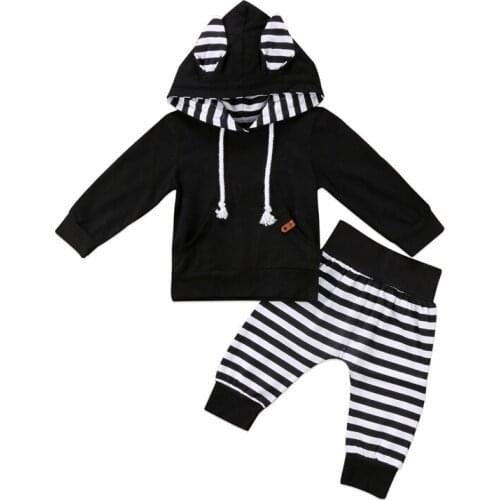 2PCS Toddler Newborn Baby Boy Girl Hooded T-Shirt Tops+Pants Outfits Clothes Set
