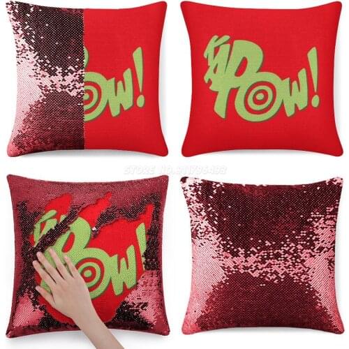 KAPOW! Sequin Pillowcase Throw Pillow Case 40cmX40cm Kapow Comic Cartoon Superhero Blamo Bif Pang Paw