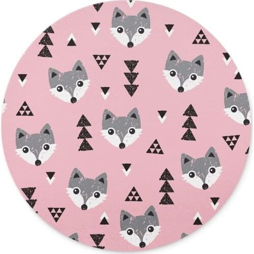 Qien BaiSei TaiGe Geometric Baby Fox Kids Woodland Theme Mouse pad-Non-Slip Rubber Round Mousepad-Applies to Games,Home, School