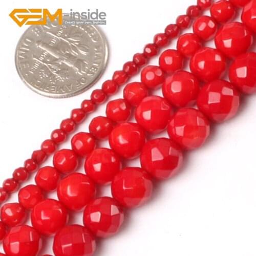 Round Faceted Red Coral Beads Deyed Color DIY Beads For Jewelry Making Loose Bead For Bracelet Necklace Strand 15" Wholesale New